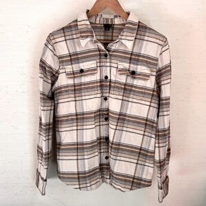 Patagonia Flannel Shirt - Cream and Brown, Women’s Size Medium